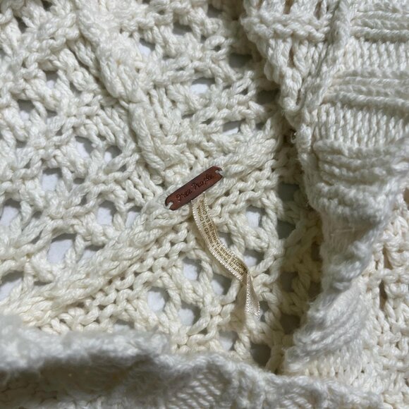 Free People Ivory Chunky Knit Hooded Cropped Cardigan Sweater - Picture 2 of 2